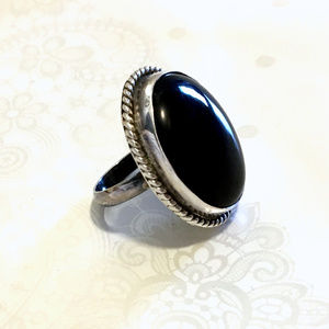 Black Onyx Silver 925 Ring - Size 6.25